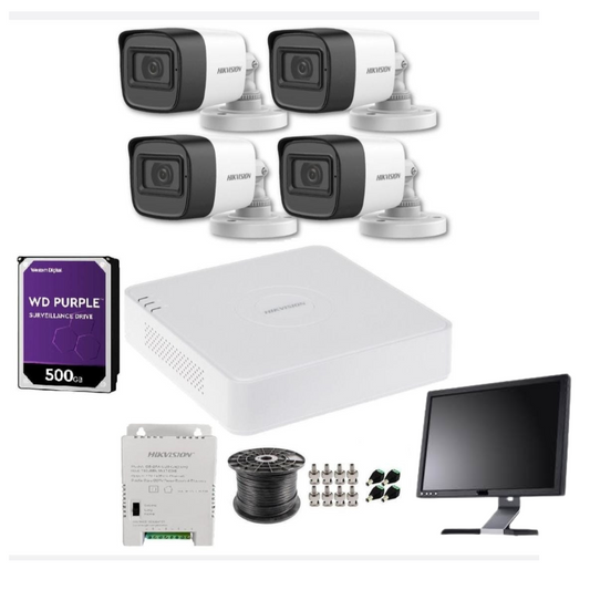 Hikvision 4 Channel 1080P Complete Kit + Monitor +500GB Free Hard Drive