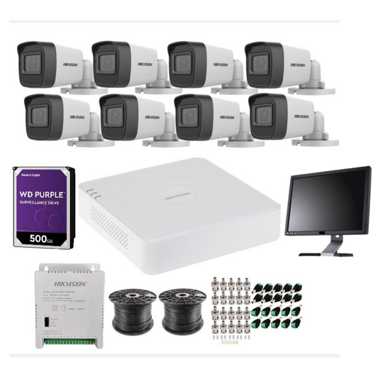 Hikvision 8 Channel 1080P Complete Kit + Monitor +500GB Free Hard Drive
